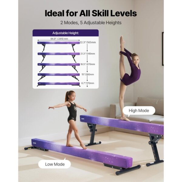 VEVOR Schwebebalken Gymnastik Kinder 241 cm Höhenverstellbar (5-stufig), Galaxy – Bild 2