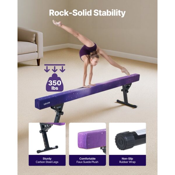 VEVOR Schwebebalken Gymnastik Kinder 241 cm Höhenverstellbar (5-stufig), Galaxy – Bild 3