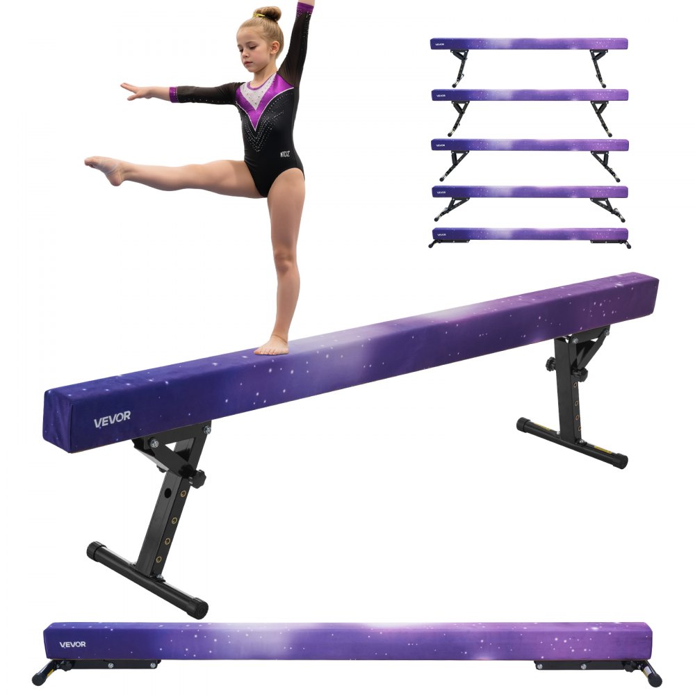 VEVOR Schwebebalken Gymnastik Kinder 241 cm Höhenverstellbar (5-stufig), Galaxy