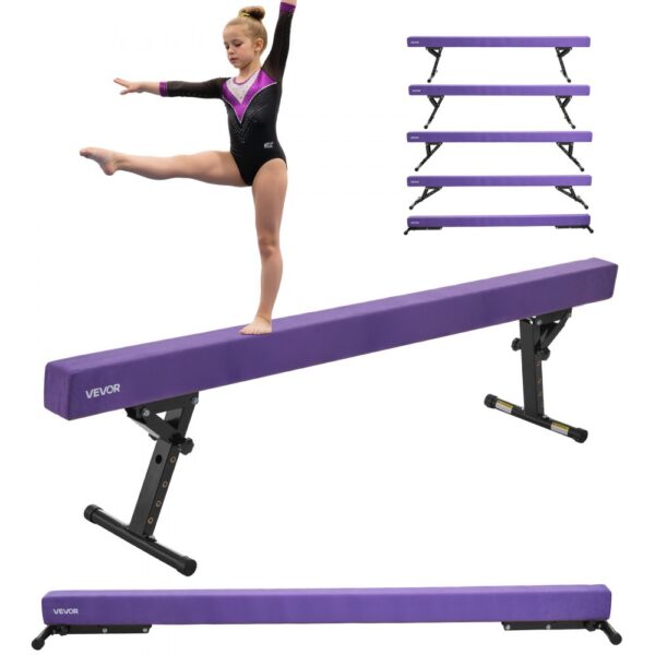 VEVOR Schwebebalken Gymnastik Kinder 241 cm Höhenverstellbar (5-stufig/170/380470/540/565mm), Lila