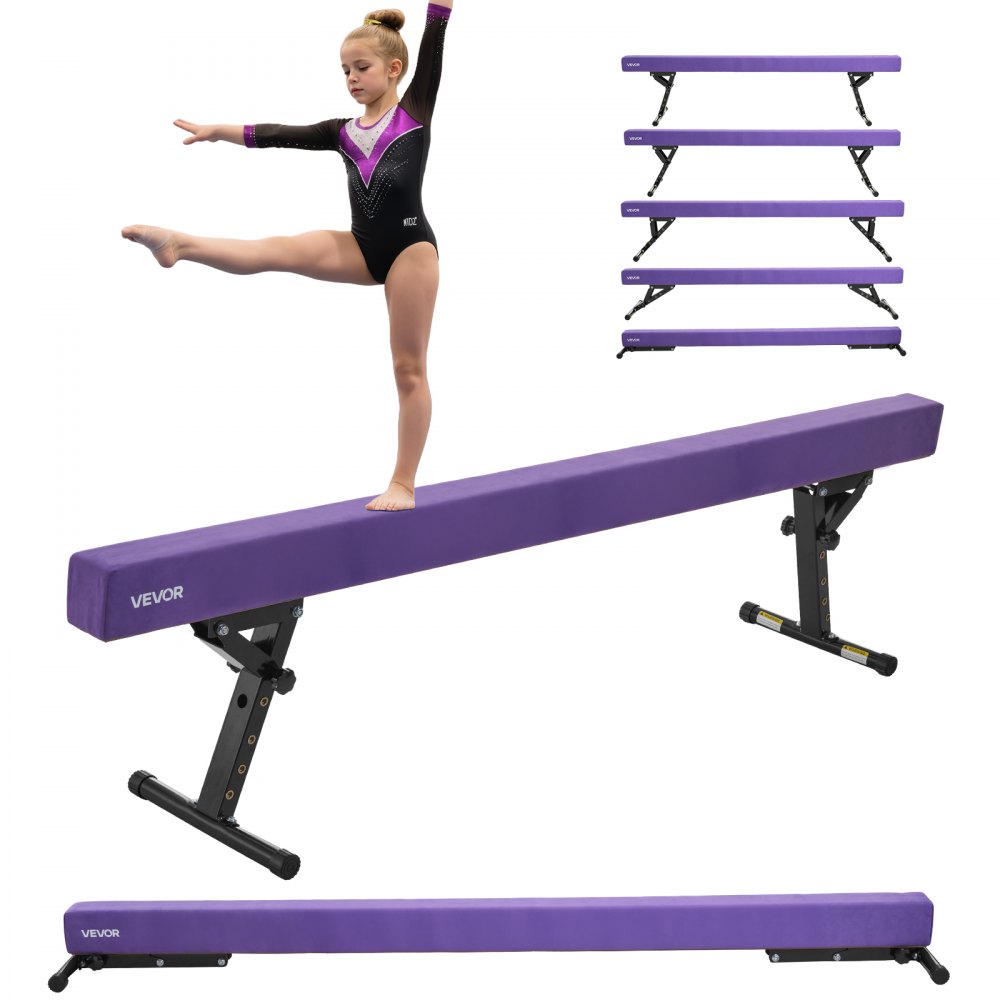 VEVOR Schwebebalken Gymnastik Kinder 241 cm Höhenverstellbar (5-stufig/170/380470/540/565mm), Lila