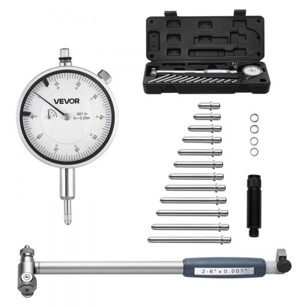 VEVOR Innendurchmesser Messuhr Set, Messuhr mit 0,03 mm Genauigkeit, 0-6,35 mm Bohrungsmessgerät