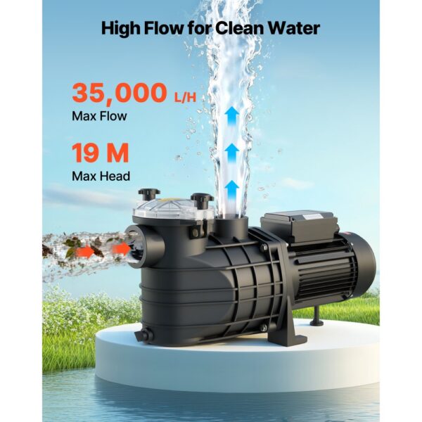 VEVOR Schwimmbadpumpe 3 kW, Filterpumpe 35.000 L/H max. Fördermenge, Einstufige Poolpumpe 2860 U/min – Bild 2
