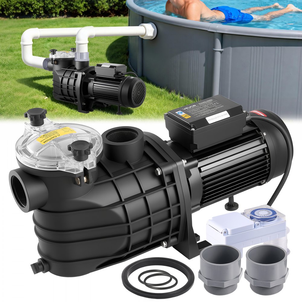 VEVOR Schwimmbadpumpe 3 kW, Filterpumpe 35.000 L/H max. Fördermenge, Einstufige Poolpumpe 2860 U/min