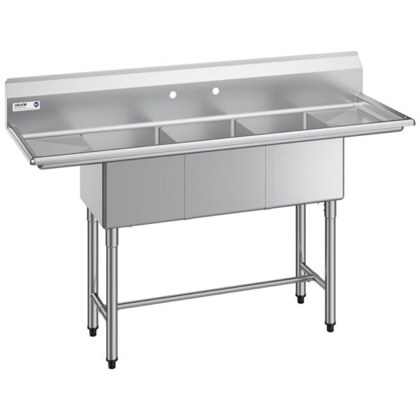 VEVOR Spülbecken mit 3 Becken & 2 Abtropfflächen & Spritzschutz, Küchenspüle (1678 x 558 x 1097 mm) VEVOR Spülbecken mit 3 Becken & 2 Abtropfflächen & Spritzschutz, Küchenspüle (1678 x 558 x 1097 mm)