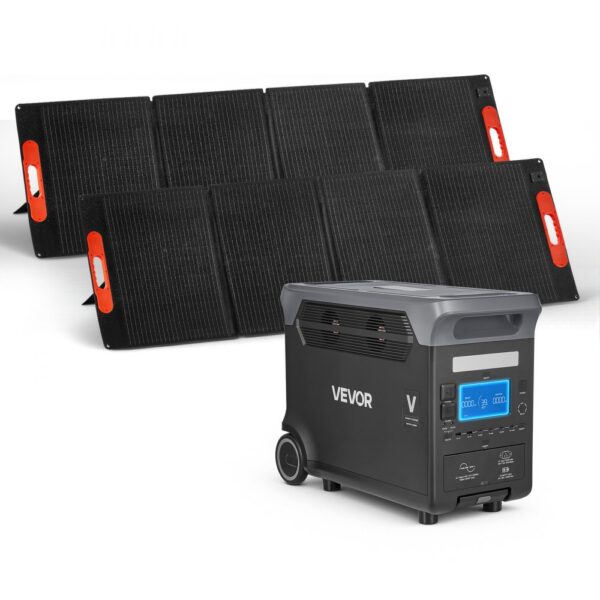 VEVOR Tragbare Powerstation, mit 2 Stk. 200-W-Solarpanels, 3000-W-Solargenerator
