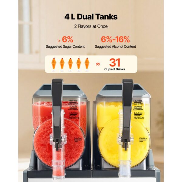 VEVOR Slush Maschine 2 x 4 L, Slusheis Eisbereiter 455 W (kein Eis nötig) – Bild 4