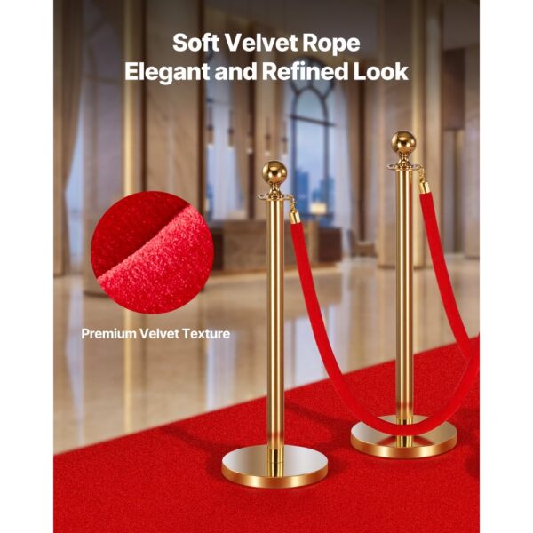 VEVOR 4 Stk. Rote Samt-Absperrseile 1,5 m, Absperrkordel mit Goldenen Haken zur Besucherlenkung – Bild 2