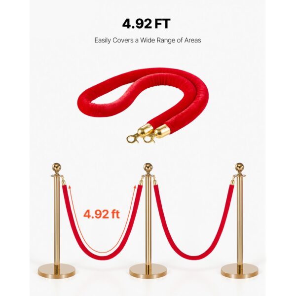 VEVOR 4 Stk. Rote Samt-Absperrseile 1,5 m, Absperrkordel mit Goldenen Haken zur Besucherlenkung – Bild 5