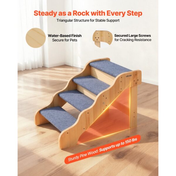 VEVOR Hundetreppe 740x430x500 mm, 4-stufige Hautiertreppe, ältere Haustiere sowie Welpen bis 68 kg – Bild 3