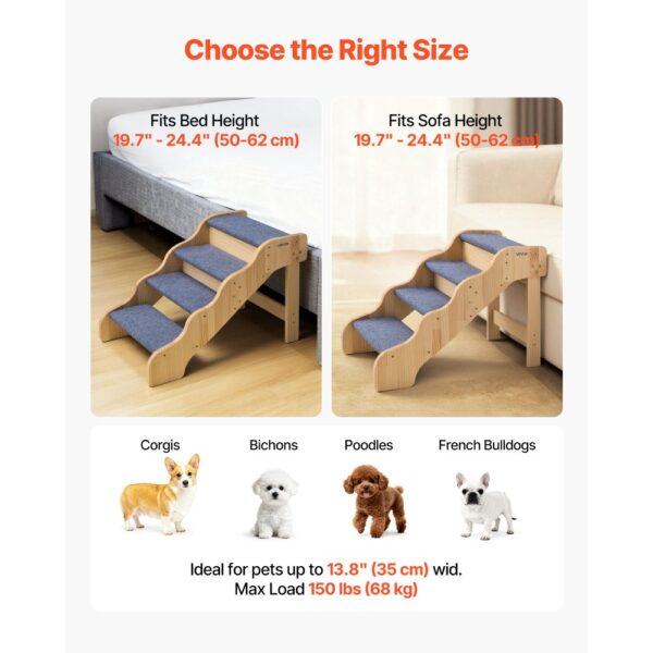 VEVOR Hundetreppe 740x430x500 mm, 4-stufige Hautiertreppe, ältere Haustiere sowie Welpen bis 68 kg – Bild 5