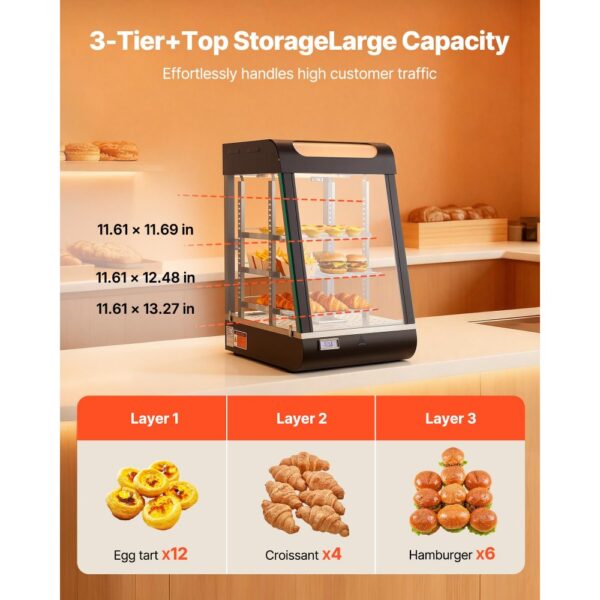 VEVOR 3-stöckige Wärmetheke 57 L, Warmhaltevitrine 800 W, Warmhaltetheke 30–85 °C – Bild 5