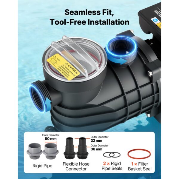VEVOR Schwimmbadpumpe 250 W, Filterpumpe 11.700 L/H max. Fördermenge, 2850 U/min – Bild 5 VEVOR Schwimmbadpumpe 250 W, Filterpumpe 11.700 L/H max. Fördermenge, 2850 U/min – Bild 5