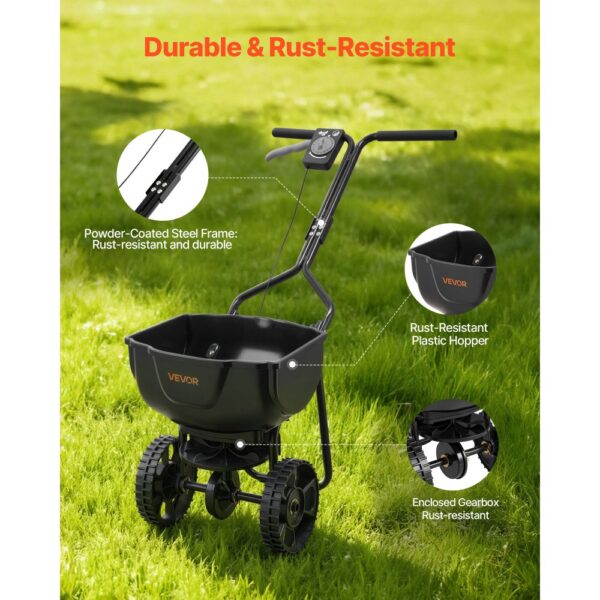 VEVOR Streuwagen 6,8 kg Fassungsvermögen, Düngerstreuer 3 m Streubreite, Schleuderstreuer mit 25,4 cm Reifen – Bild 5