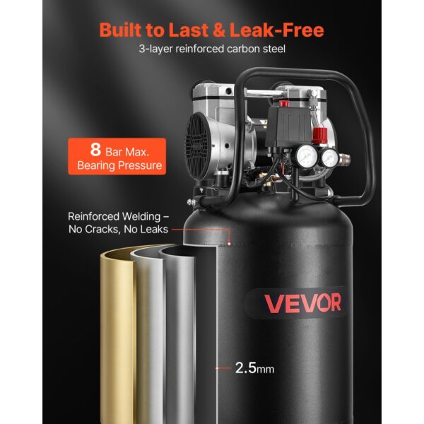 VEVOR Druckluft Kompressor 50 L, Luftkompressor 2 PS, 113 L/min bei 6,2 bar – Bild 5