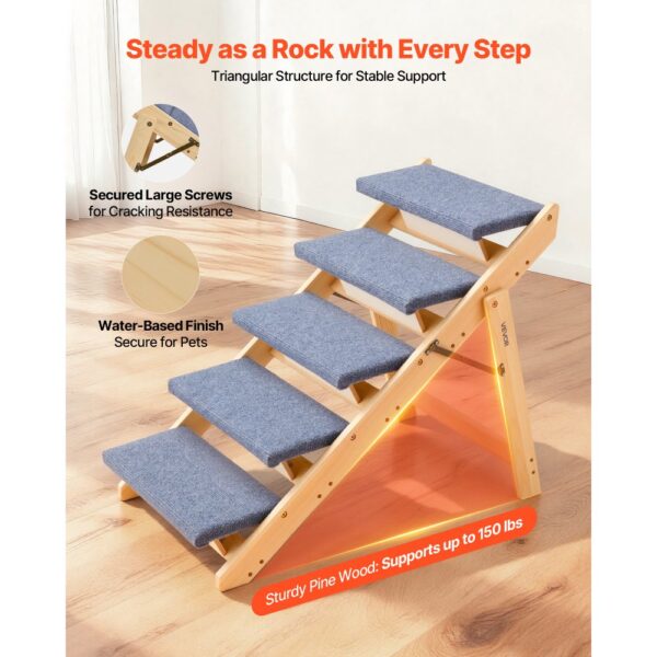 VEVOR Hundetreppe 780x470x660 mm, 5-stufige Hautiertreppe, ältere Haustiere sowie Welpen bis 68 kg – Bild 3