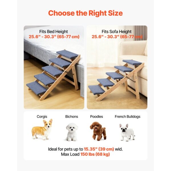 VEVOR Hundetreppe 780x470x660 mm, 5-stufige Hautiertreppe, ältere Haustiere sowie Welpen bis 68 kg – Bild 5