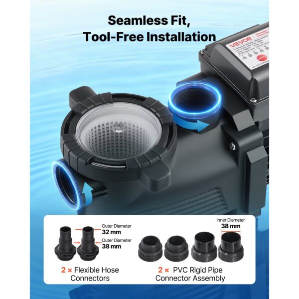 VEVOR Schwimmbadpumpe 400 W, Filterpumpe 11.100 L/H max. Fördermenge, 3450 U/min – Bild 5