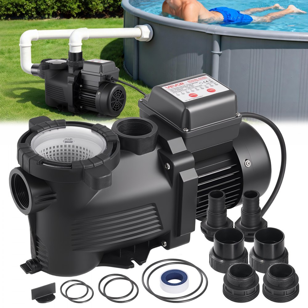 VEVOR Schwimmbadpumpe 400 W, Filterpumpe 11.100 L/H max. Fördermenge, 3450 U/min