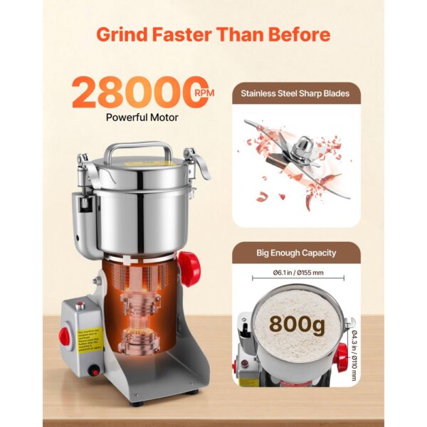 VEVOR Elektrische Getreidemühle 800 g, Getreidemühle 2100 W Edelstahl – Bild 4