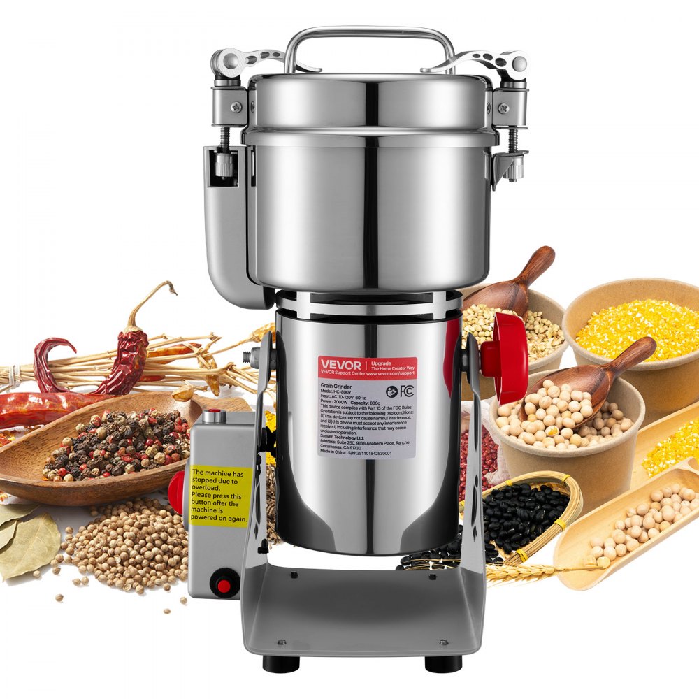 VEVOR Elektrische Getreidemühle 800 g, Getreidemühle 2100 W Edelstahl