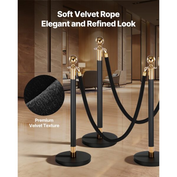 VEVOR 2 Stk. Schwarze Samt-Absperrseile 1,5 m, Absperrkordel mit Goldenen Haken zur Besucherlenkung – Bild 2 VEVOR 2 Stk. Schwarze Samt-Absperrseile 1,5 m, Absperrkordel mit Goldenen Haken zur Besucherlenkung – Bild 2