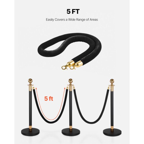 VEVOR 2 Stk. Schwarze Samt-Absperrseile 1,5 m, Absperrkordel mit Goldenen Haken zur Besucherlenkung – Bild 5 VEVOR 2 Stk. Schwarze Samt-Absperrseile 1,5 m, Absperrkordel mit Goldenen Haken zur Besucherlenkung – Bild 5