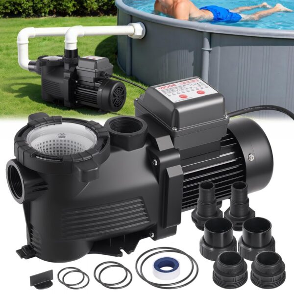 VEVOR Schwimmbadpumpe 550 W, Filterpumpe 14.000 L/H max. Fördermenge, 3450 U/min