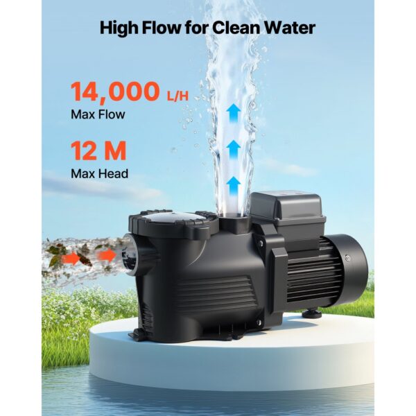 VEVOR Schwimmbadpumpe 550 W, Filterpumpe 14.000 L/H max. Fördermenge, 3450 U/min – Bild 2