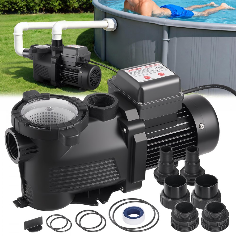 VEVOR Schwimmbadpumpe 550 W, Filterpumpe 14.000 L/H max. Fördermenge, 3450 U/min