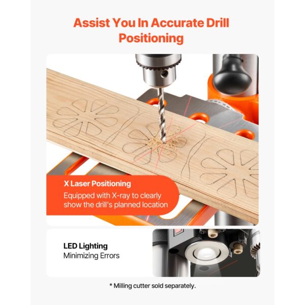 VEVOR Tischbohrmaschine 254 mm, Säulenbohrmaschine 400 W, Neigbarer Tisch 45° & LED – Bild 5