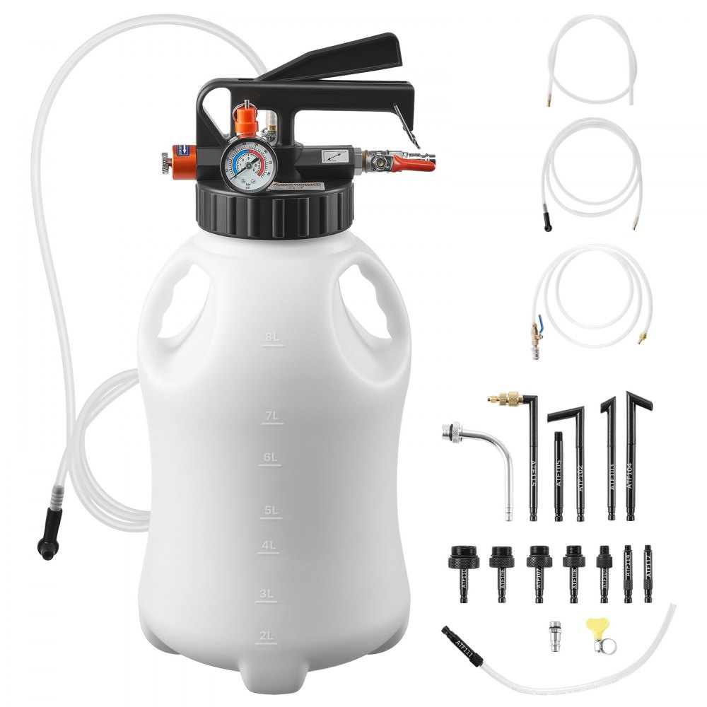 VEVOR Getriebeölpumpe 8 L, Pneumatische Transferpumpe mit 15 ATF-Adaptern, Pumpenwerkzeug für Autos & Boote