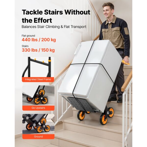 VEVOR Treppensackkarre klappbar, Sackkarre 150 kg Tragkraft, Treppensteiger mit 6 Rädern & 2 Spanngurten – Bild 2