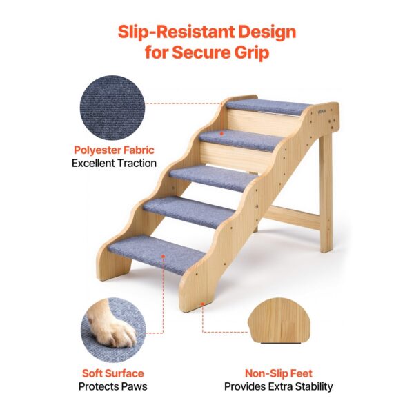 VEVOR Hundetreppe 910x430x630 mm, 5-stufige Hautiertreppe, ältere Haustiere sowie Welpen bis 68 kg – Bild 4