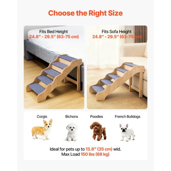 VEVOR Hundetreppe 910x430x630 mm, 5-stufige Hautiertreppe, ältere Haustiere sowie Welpen bis 68 kg – Bild 5