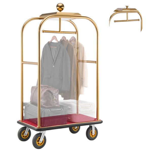 VEVOR Hotelgepäckwagen aus Edelstahl, 544,31 kg Belastbarer Kofferwagen mit 8 Zoll Gummirädern, Gold