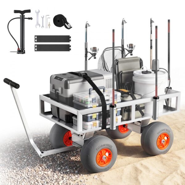 VEVOR Angelwagen Faltbar, 159kg Belastbarer Bollerwagen mit 4 PU-Luftreifen für All-Terrain