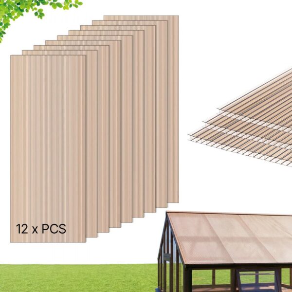 VEVOR 12x Doppelstegplatten 6mm, 152x61cm Hohlkammerplatten Zuschneidbar, Polycarbonatplatten UV-beständig