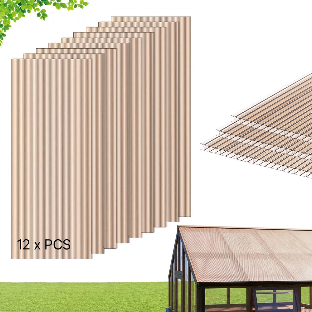 VEVOR 12x Doppelstegplatten 6mm, 152x61cm Hohlkammerplatten Zuschneidbar, Polycarbonatplatten UV-beständig