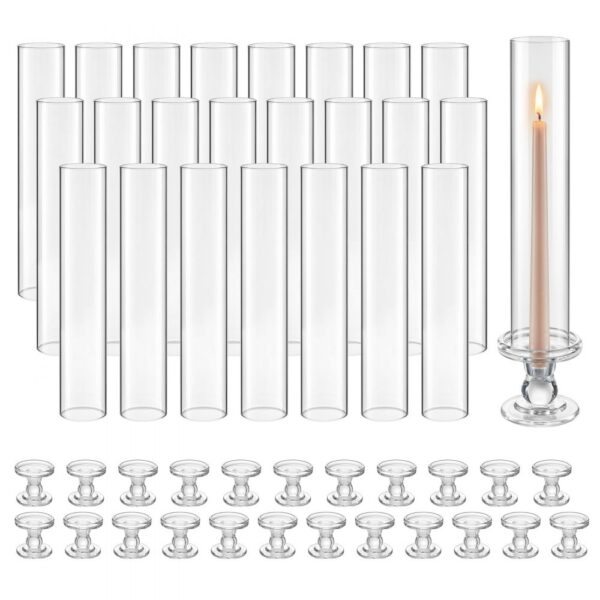 VEVOR 24 Stk. Glaszylinder für Kerzen Set, Hurricane Kerzenhalter 60x390mm, Kerzengläser aus Borosilikatglas