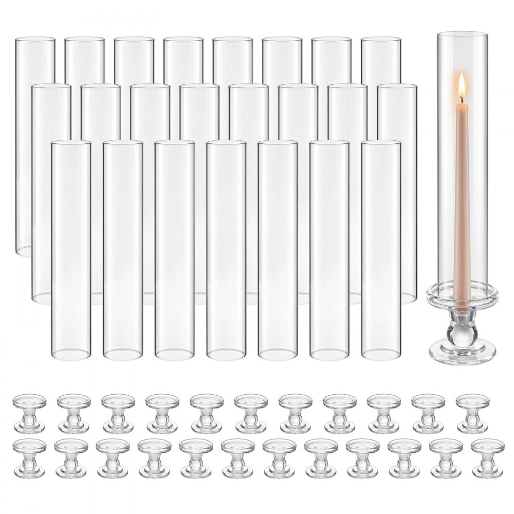 VEVOR 24 Stk. Glaszylinder für Kerzen Set, Hurricane Kerzenhalter 60x390mm, Kerzengläser aus Borosilikatglas