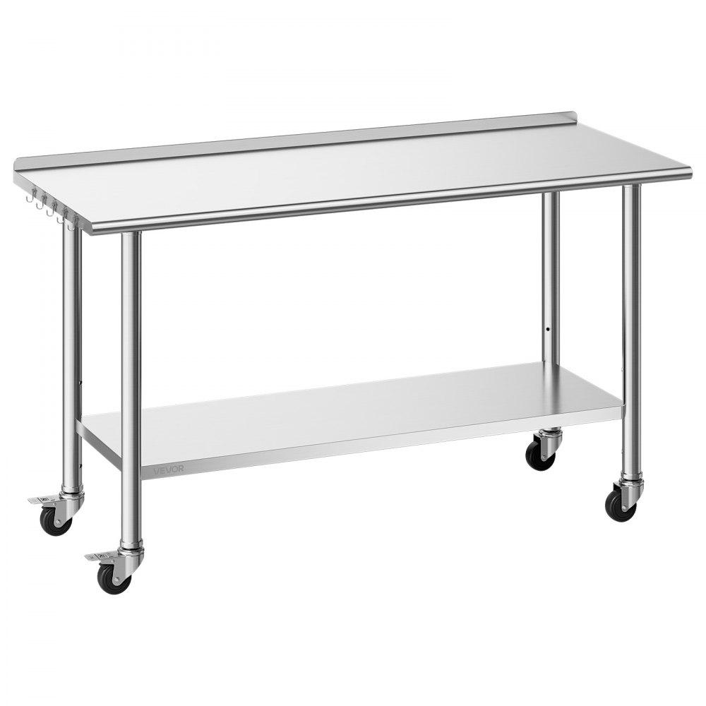 VEVOR Edelstahltisch Gastro 1524 x 610 x 894 mm, Verstellbarer Edelstahltisch mit Rollen, Aufkantung (30 mm)