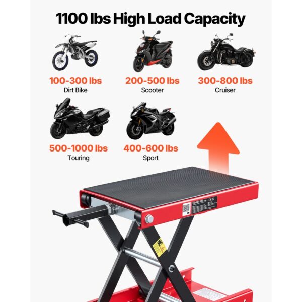 VEVOR Motorradheber 499 kg Tragkraft Motorradhebebühne mit Breiter Auflagefläche Sicherheitsbolzen 95-340 mm – Bild 2