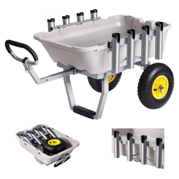 VEVOR Angelwagen Faltbar, 90,7kg Belastbarer Bollerwagen mit 2 All-Terrain-Gummireifen