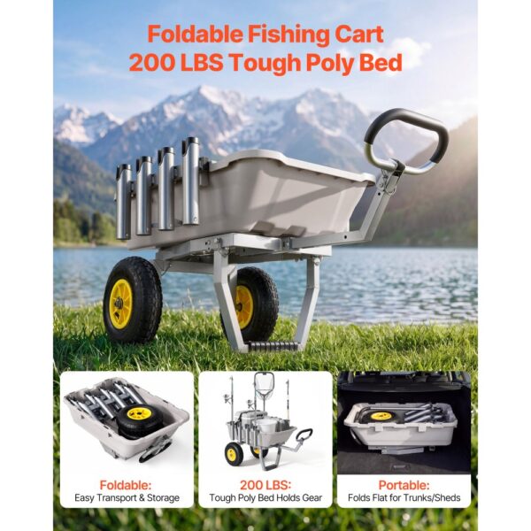 VEVOR Angelwagen Faltbar, 90,7kg Belastbarer Bollerwagen mit 2 All-Terrain-Gummireifen – Bild 2