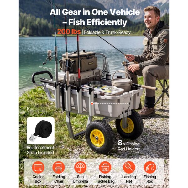 VEVOR Angelwagen Faltbar, 90,7kg Belastbarer Bollerwagen mit 2 All-Terrain-Gummireifen – Bild 4