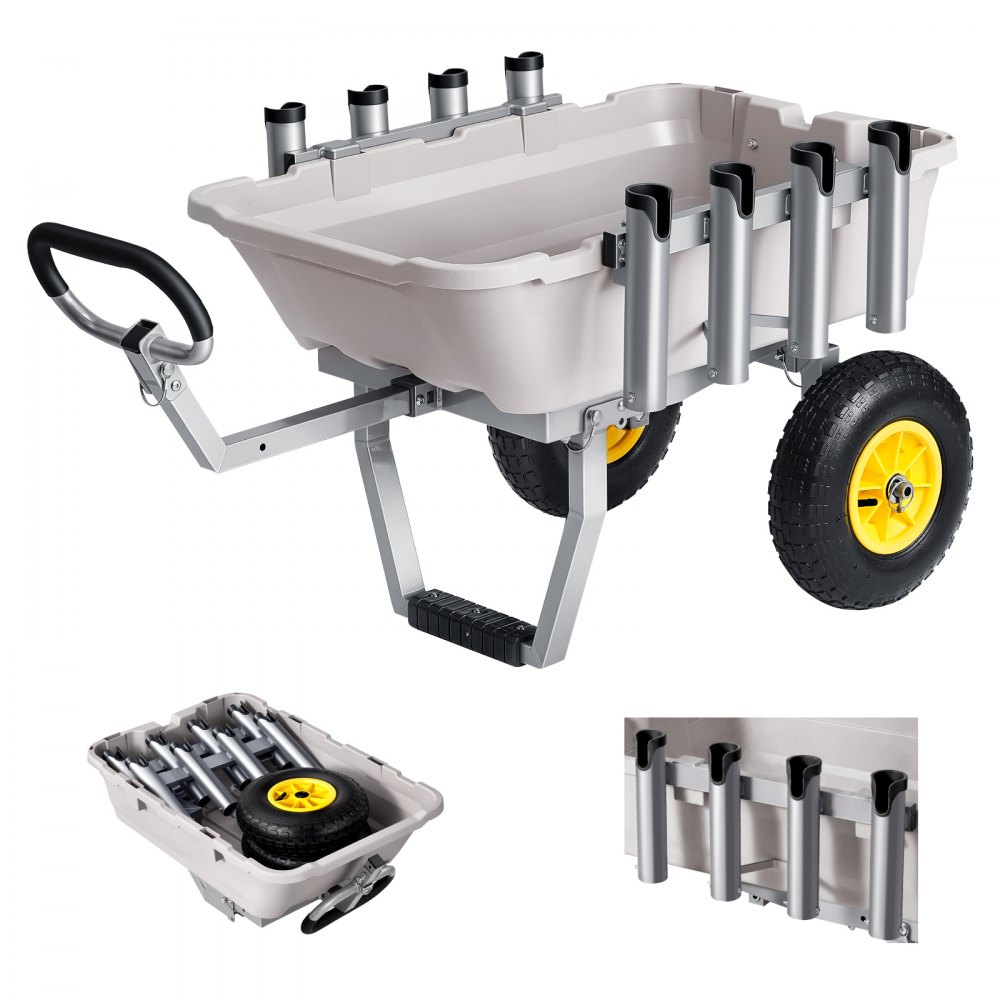 VEVOR Angelwagen Faltbar, 90,7kg Belastbarer Bollerwagen mit 2 All-Terrain-Gummireifen