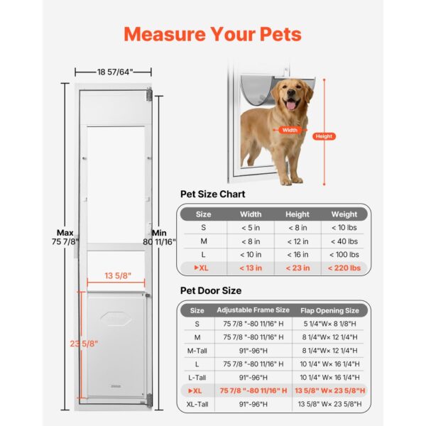 VEVOR Hundeklappe für Glasschiebetür, Hundetür Höhenverstellbar von 1927 bis 2049 mm, für Extra Große Hunde – Bild 2