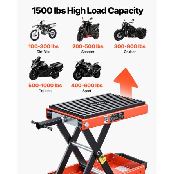 VEVOR Motorradheber 680 kg Tragkraft Motorradhebebühne mit Breiter Auflagefläche Sicherheitsbolzen 105-350 mm – Bild 2