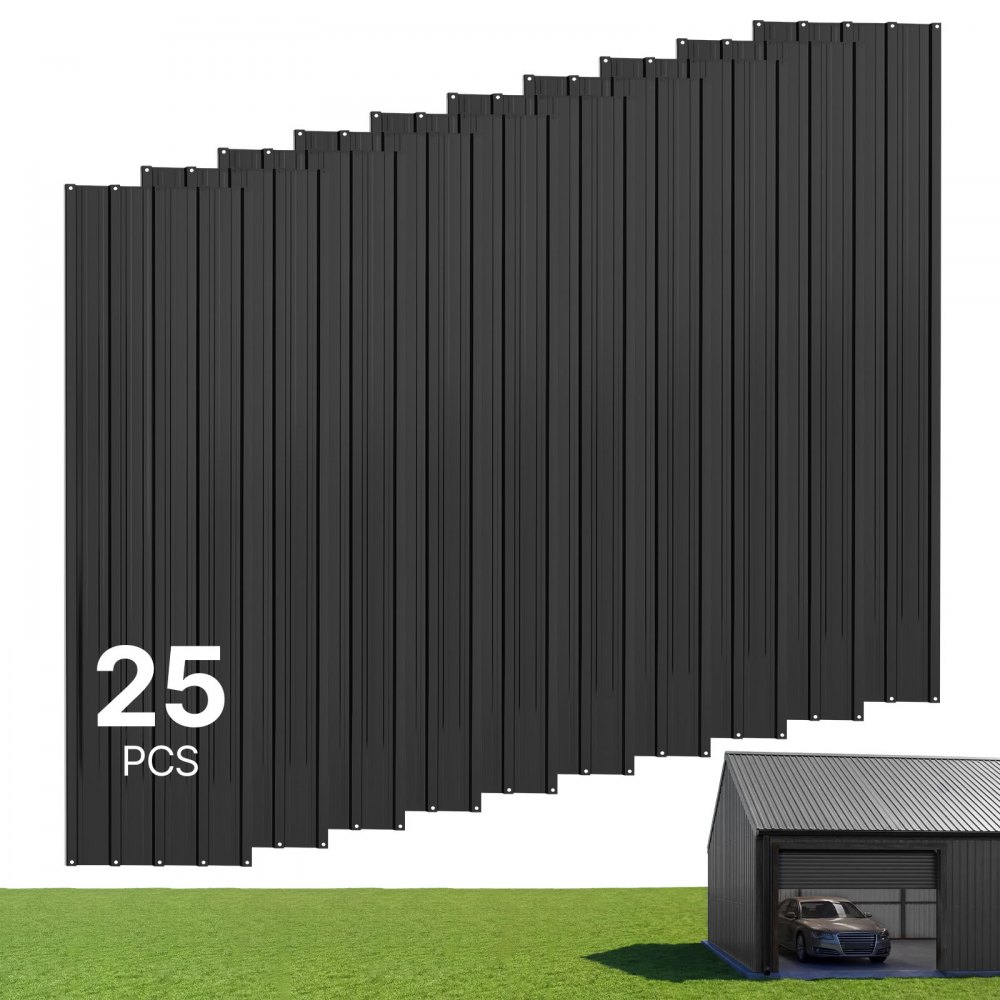 VEVOR 25er Trapezblech Set, 1540 x 426 mm Lackiertes Dachblech aus Verzinktem Stahl, Schwarz